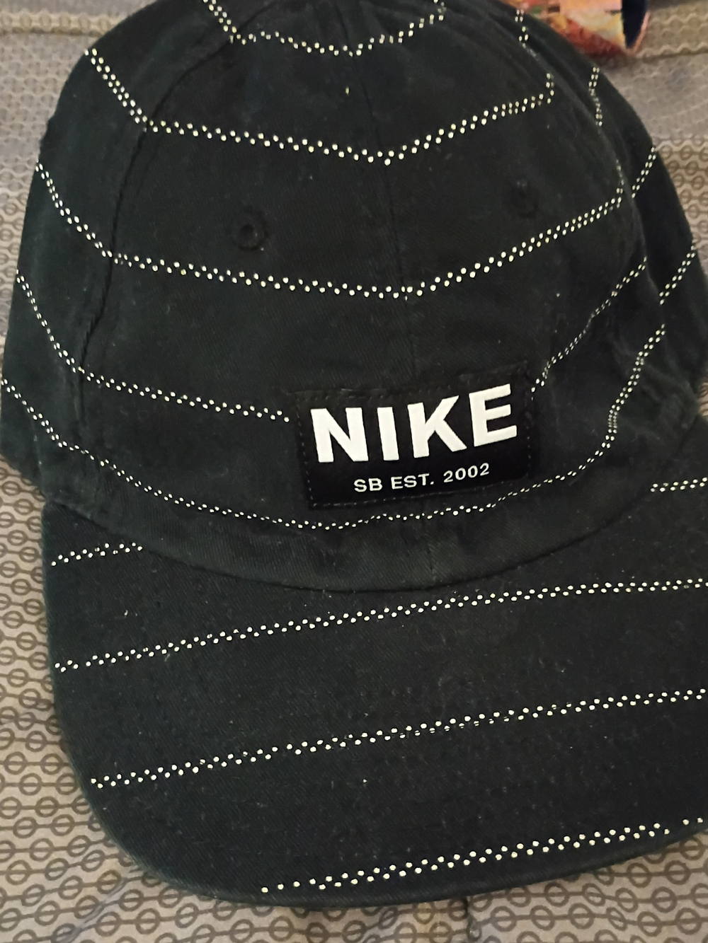Nike Black Cap with White Dotted Stripes